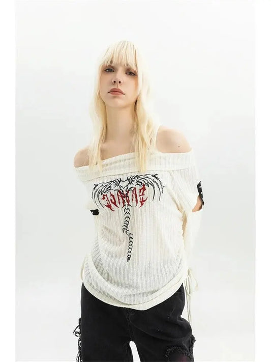 Women Print Pullover Knitted Sweater Harajuku Korean Y2k Long Sleeves Oversize Sweaters Jumper Vintage 2000s Clothes 2025 Autumn SS69