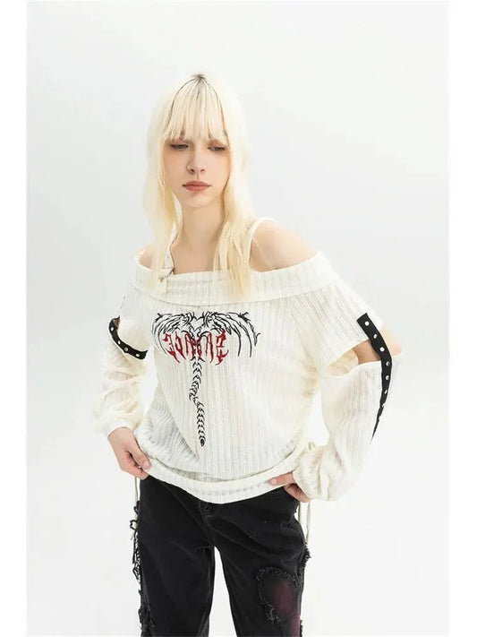 Women Print Pullover Knitted Sweater Harajuku Korean Y2k Long Sleeves Oversize Sweaters Jumper Vintage 2000s Clothes 2025 Autumn SS69