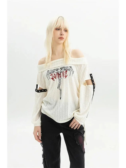 Women Print Pullover Knitted Sweater Harajuku Korean Y2k Long Sleeves Oversize Sweaters Jumper Vintage 2000s Clothes 2025 Autumn SS69