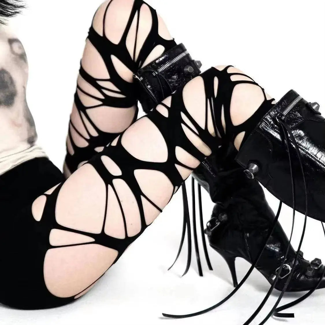 Women Sexy Perforated Stocking  Gothic Black Punk - SS69