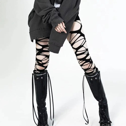 Women Sexy Perforated Stocking  Gothic Black Punk - SS69