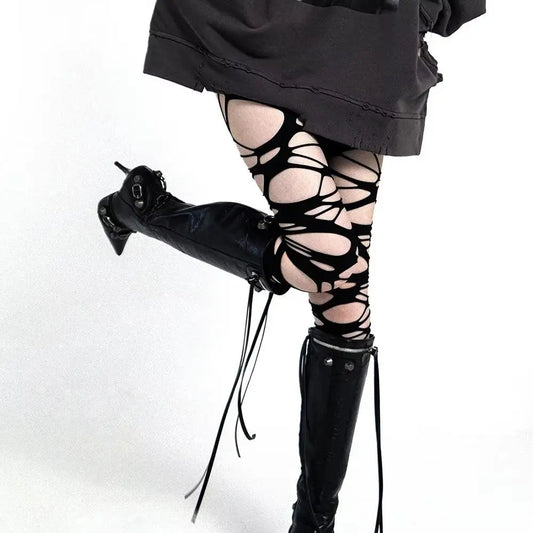 Women Sexy Perforated Stocking  Gothic Black Punk - SS69