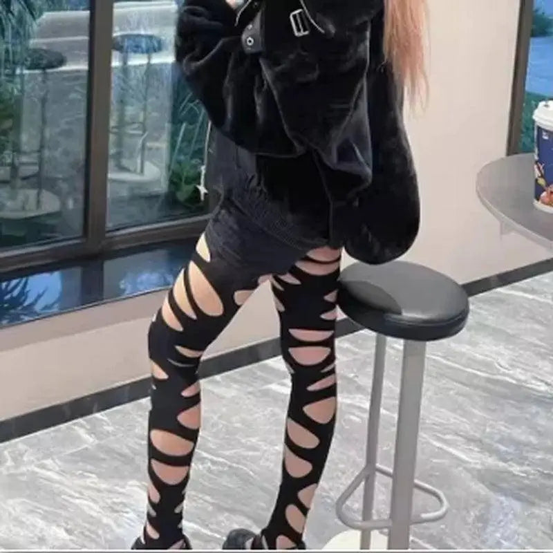 Women Sexy Perforated Stocking  Gothic Black Punk - SS69