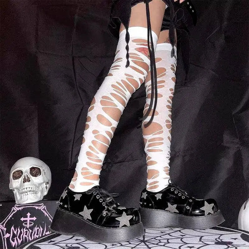 Women Sexy Perforated Stocking  Gothic Black Punk - SS69