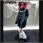 Women Spice Girl Harajuku Punk Black furry gothic Lolita furry Leg Warmer Women Winter Warmer Foot Cover Y2K Girl Leg warmers.