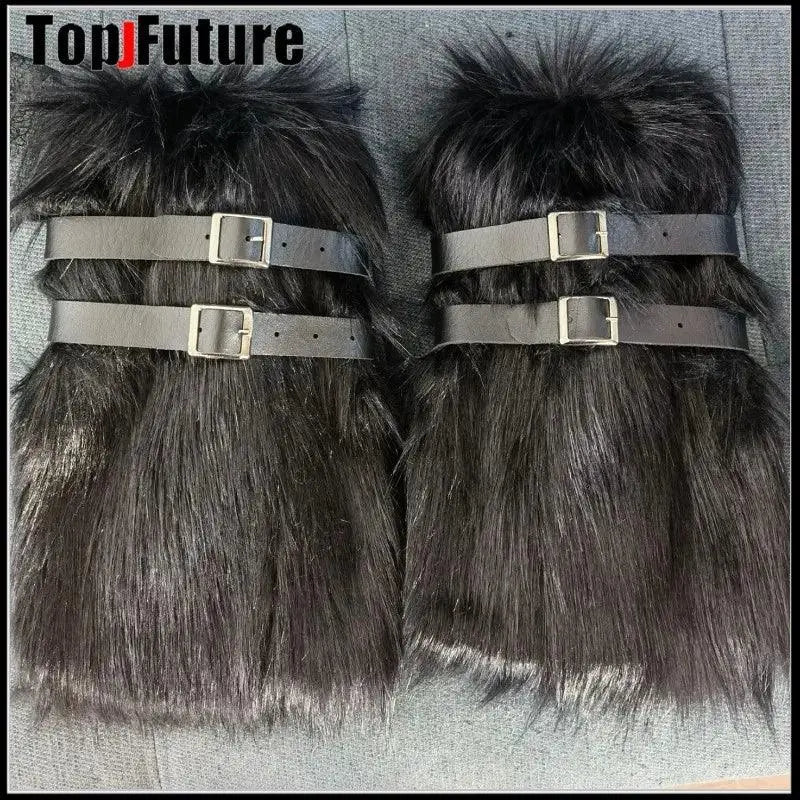 Women Spice Girl Harajuku Punk Black furry gothic Lolita furry Leg Warmer Women Winter Warmer Foot Cover Y2K Girl Leg warmers.