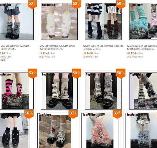 Women Spice Girl Harajuku Punk Black furry gothic Lolita furry Leg Warmer Women Winter Warmer Foot Cover Y2K Girl Leg warmers SS69