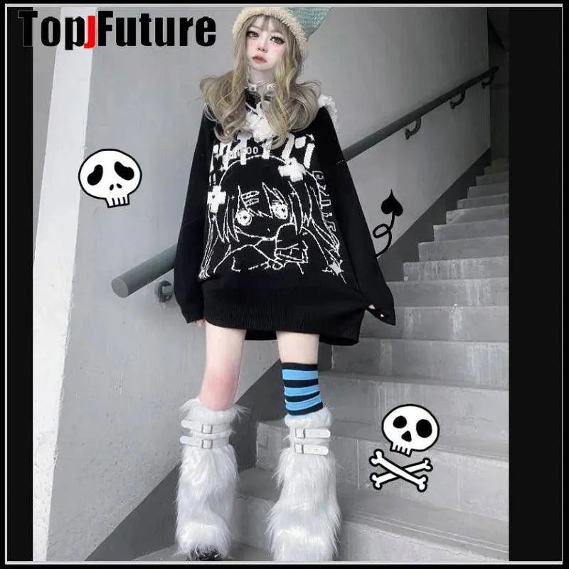 Women Spice Girl Harajuku Punk Black furry gothic Lolita furry Leg Warmer Women Winter Warmer Foot Cover Y2K Girl Leg warmers SS69