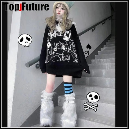 Women Spice Girl Harajuku Punk Black furry gothic Lolita furry Leg Warmer Women Winter Warmer Foot Cover Y2K Girl Leg warmers SS69