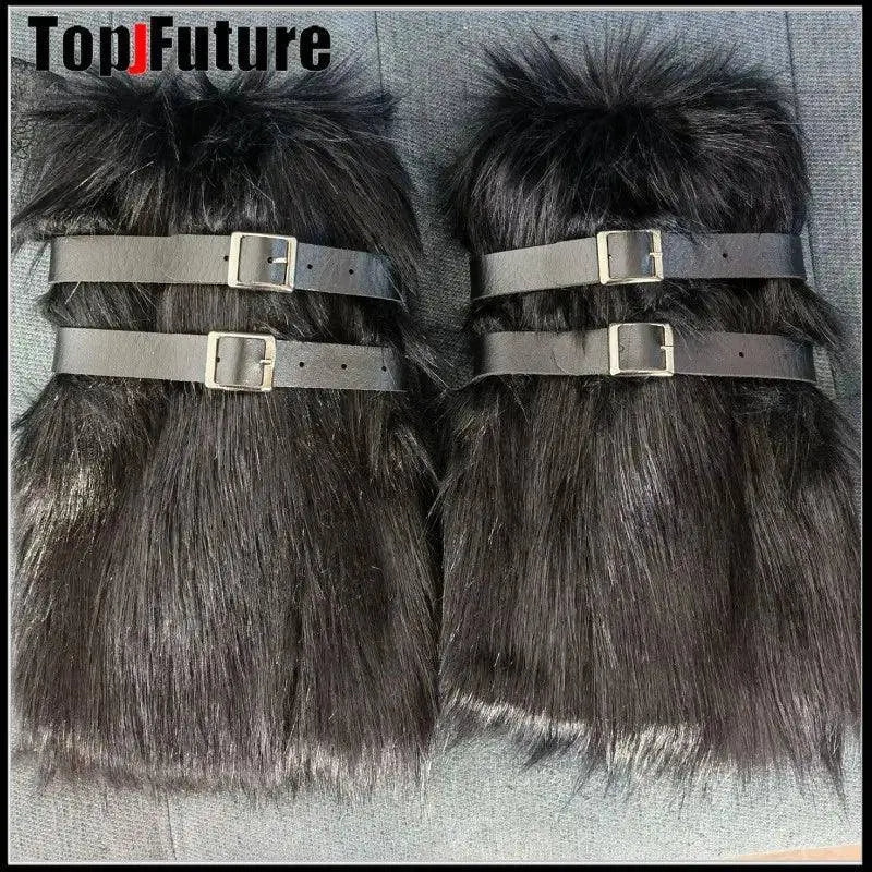 Women Spice Girl Harajuku Punk Black furry gothic Lolita furry Leg Warmer Women Winter Warmer Foot Cover Y2K Girl Leg warmers SS69