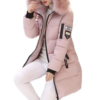 Women Winter Jackets Down Cotton Hooded Tops Large Size Parkas Mujer Coats Long Coat Fashion Female Fur Collar Outfits New Year SS69 14.69 Pink / L
