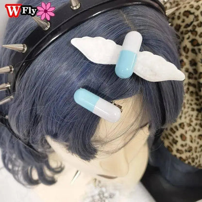 Women Y2k girl Harajuku Mine tie small pill hairpin Goth cute pair clip headwear Lolita cosplay props wing hairgrips SS69