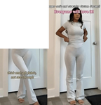 Women'S 2 Piece Lounge Outfits Slim Short Sleeve Tops Low Rise Flare Leggings Sets Yoga Sweatsuit - SS69