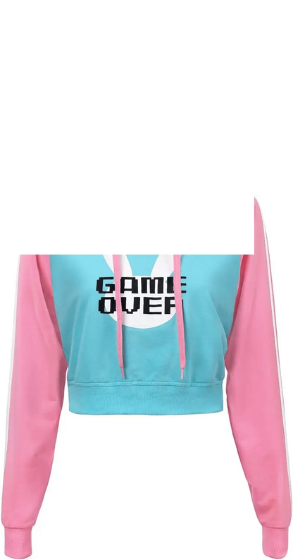 Women'S Bunnywatch Cosplay Gaming Casual Regular Fit Long Sleeve Drawstring Cropped Hoodie Sweater Pink - SS69