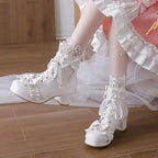 Women's Bowknot Decor Chunky Heel Boots, Fashion Lace Up Dress Boots, Comfortable Back Zipper Ankle Boots SS69