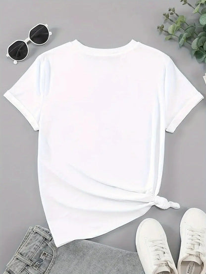 Women's Casual Graphic Tee - Squid & GAME Design, Gray Short Sleeve Crew Neck T-Shirt with Pink Geometric Print, Summer Casual Attire, Polyester Blend, Machine Washable SS69