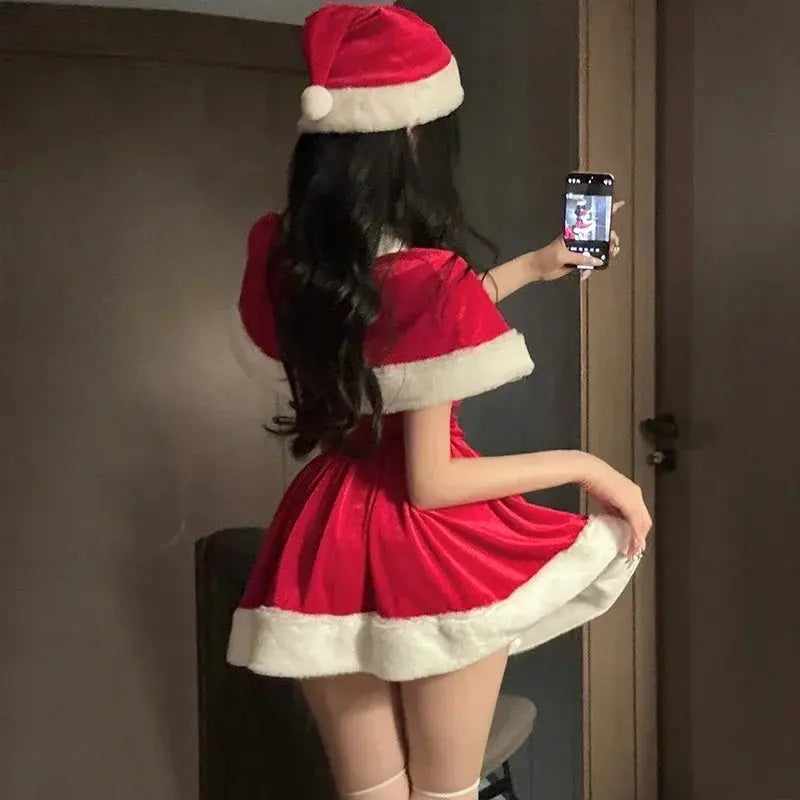 Women's Christmas Costume Short Sleeve Shawl Dress Christmas Lolita Costume Cosplay New Year Theme Stage Costume Party Dress - SS69