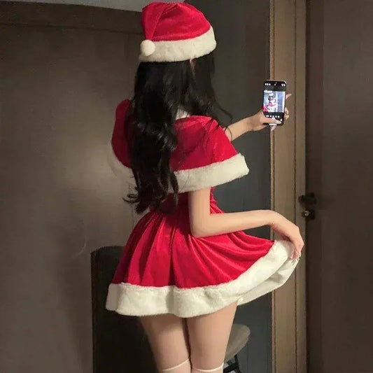 Women's Christmas Costume Short Sleeve Shawl Dress Christmas Lolita Costume Cosplay New Year Theme Stage Costume Party Dress - SS69