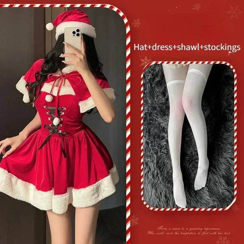 Women's Christmas Costume Short Sleeve Shawl Dress Christmas Lolita Costume Cosplay New Year Theme Stage Costume Party Dress - SS69