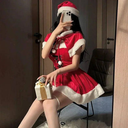 Women's Christmas Costume Short Sleeve Shawl Dress Christmas Lolita Costume Cosplay New Year Theme Stage Costume Party Dress - SS69