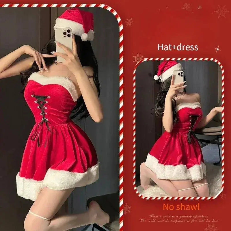 Women's Christmas Costume Short Sleeve Shawl Dress Christmas Lolita Costume Cosplay New Year Theme Stage Costume Party Dress - SS69