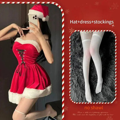 Women's Christmas Costume Short Sleeve Shawl Dress Christmas Lolita Costume Cosplay New Year Theme Stage Costume Party Dress - SS69