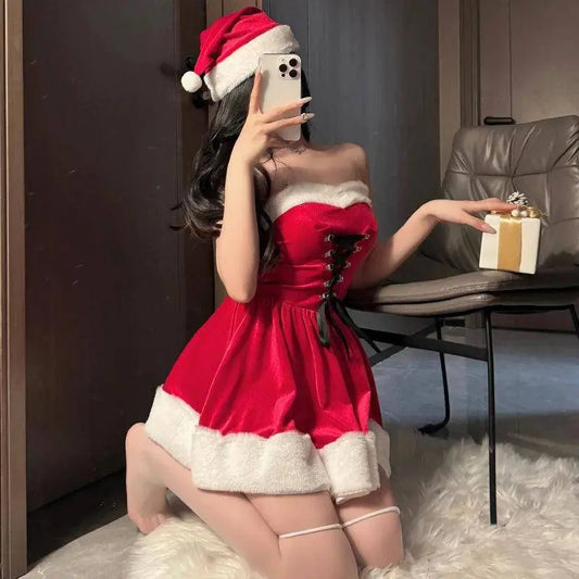 Women's Christmas Costume Short Sleeve Shawl Dress Christmas Lolita Costume Cosplay New Year Theme Stage Costume Party Dress - SS69