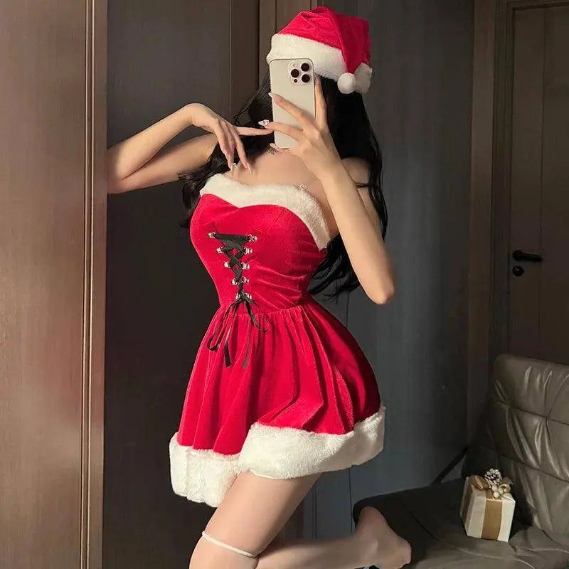 Women's Christmas Costume Short Sleeve Shawl Dress Christmas Lolita Costume Cosplay New Year Theme Stage Costume Party Dress - SS69