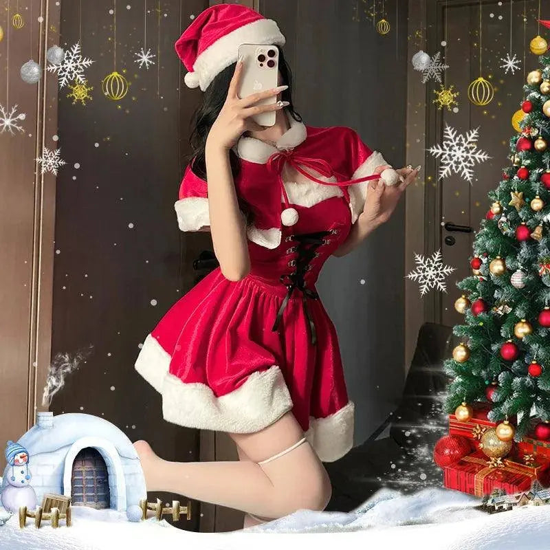 Women's Christmas Costume Short Sleeve Shawl Dress Christmas Lolita Costume Cosplay New Year Theme Stage Costume Party Dress - SS69