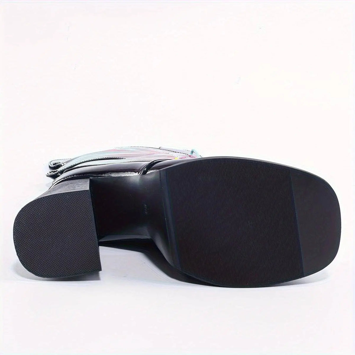 Women's Fashion Butterfly Mid Calf Boots, Trendy Personality Block High Heeled Boots, Square Toe Platform Back Zipper Boots SS69