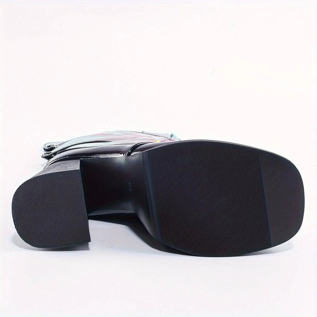 Women's Fashion Butterfly Mid Calf Boots, Trendy Personality Block High Heeled Boots, Square Toe Platform Back Zipper Boots SS69