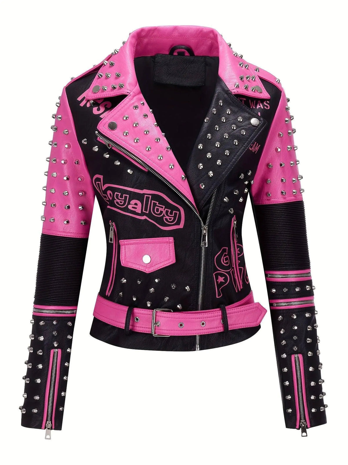 Women's Faux Leather for Moto Jacket with Rivet Detail - Casual Long Sleeve Biker Coat, Waterproof, Zip-Up, Perfect for Spring/Fall SS69