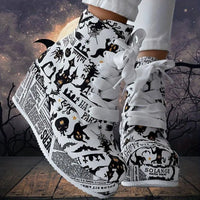 Women's Halloween Theme Boots, Lace Up Platform Lace Up Walking Shoes, High-top Wedge Winter Boots SS69