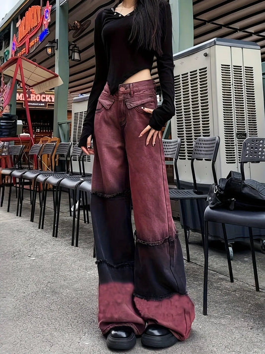 Women's High-Waist Color Block Patchwork Jeans SS69