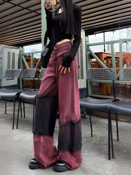 Women's High-Waist Color Block Patchwork Jeans SS69