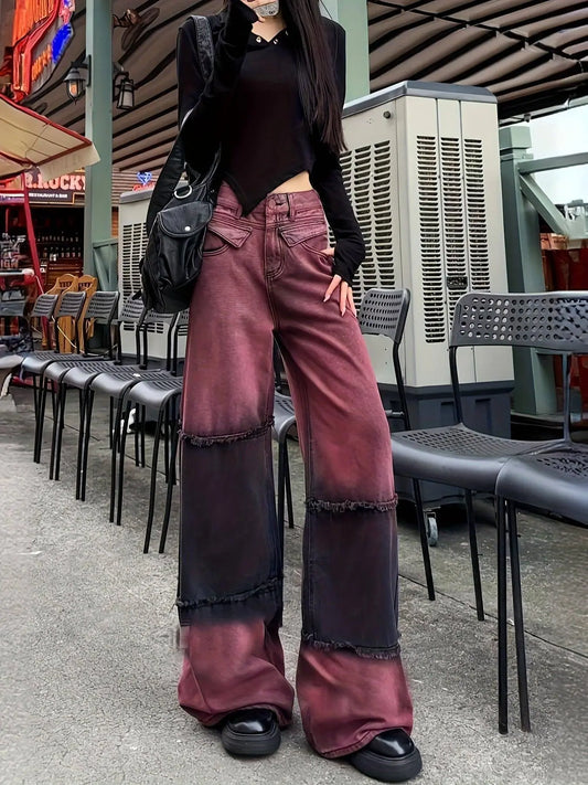 Women's High-Waist Color Block Patchwork Jeans SS69