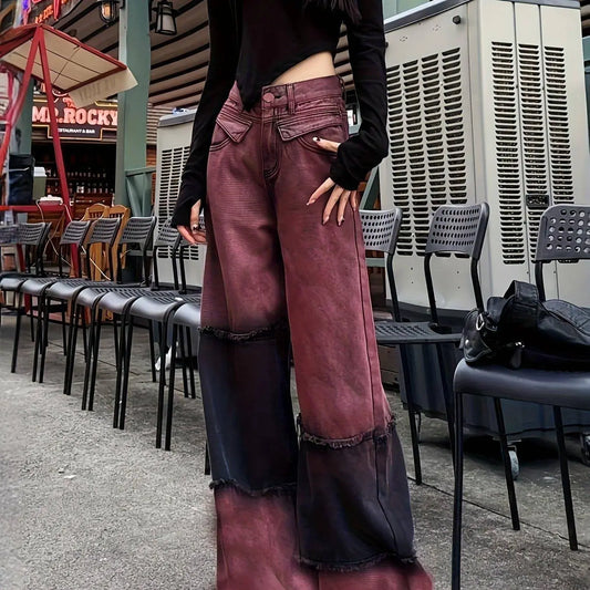 Women's High-Waist Color Block Patchwork Jeans SS69