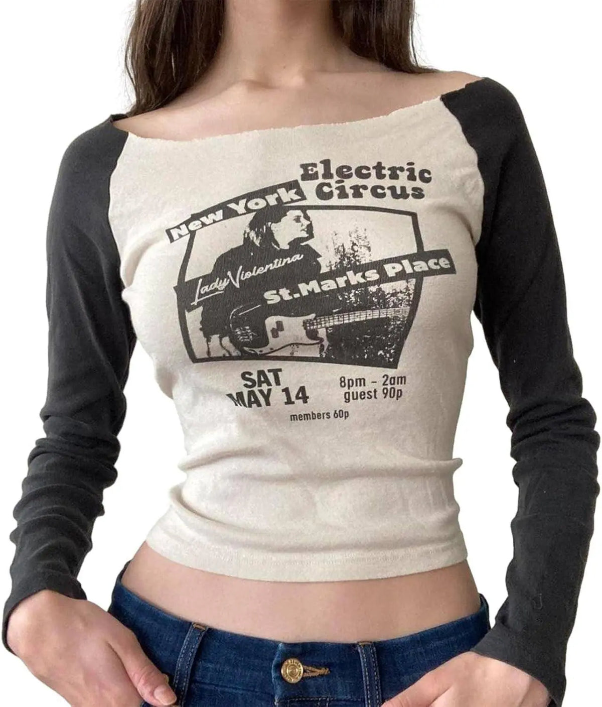 Women's Long-Sleeve Vintage Y2K Gothic Punk Grunge T-Shirt for Women and Girls, E-Girl Style - SS69