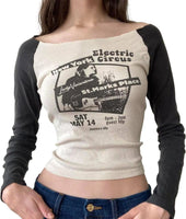 Women's Long-Sleeve Vintage Y2K Gothic Punk Grunge T-Shirt for Women and Girls, E-Girl Style - SS69