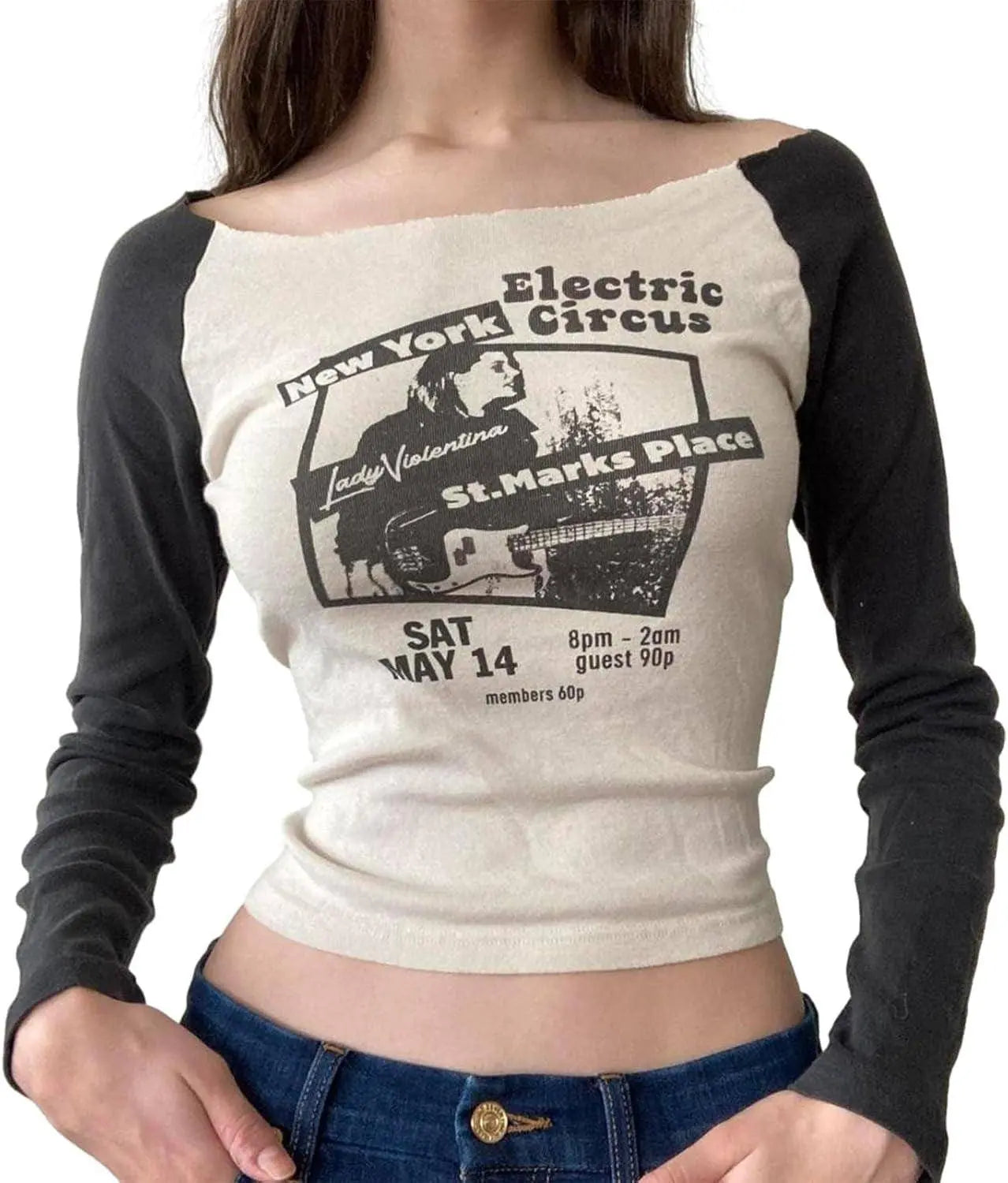 Women's Long-Sleeve Vintage Y2K Gothic Punk Grunge T-Shirt for Women and Girls, E-Girl Style - SS69