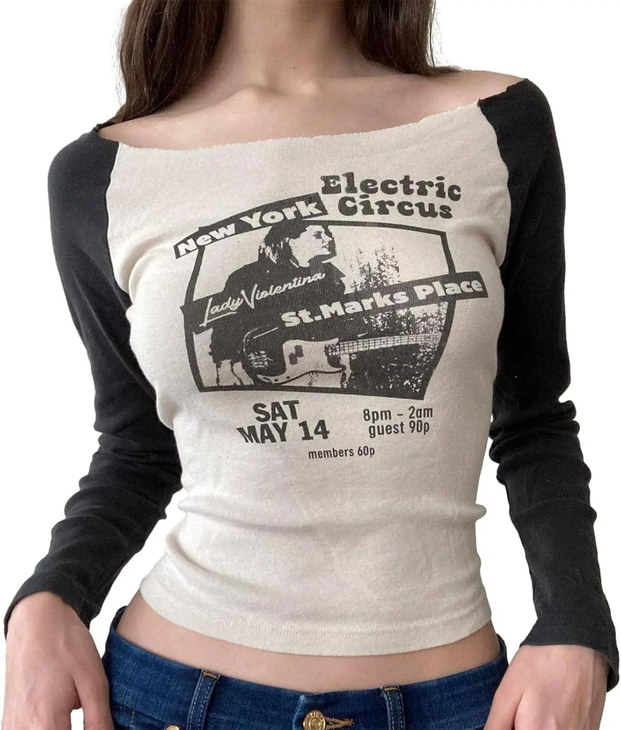 Women's Long-Sleeve Vintage Y2K Gothic Punk Grunge T-Shirt for Women and Girls, E-Girl Style - SS69