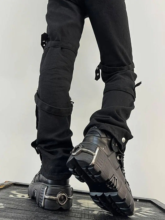 Women's Metallic Decor Platform Sneakers, Punk Rock Lace Up Outdoor Shoes, Comfortable Heel Height Shoes, Gothic Ankle Boots Round Toe Thick Sole Booties - SS69