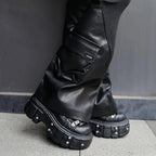 Women's Punk Combat Sneakers, Platform Metallic Decor Rock Casual Shoes, Black Gothic Y2K Boots, High Platform Thick Sole Flat Sneakers, Cross Tied Rivets Flats SS69