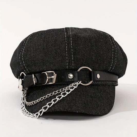 Women's Punk Hip-Hop Y2K Style Baseball Cap with Metal Chain Link SS69