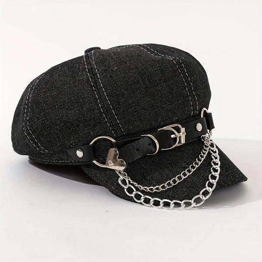 Women's Punk Hip-Hop Y2K Style Baseball Cap with Metal Chain Link SS69