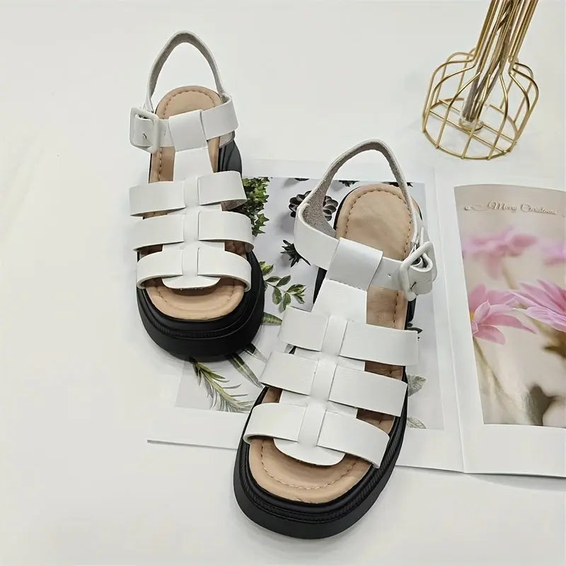 Women's Solid Color Chunky Heel Sandals, Fashion Open Toe Summer Shoes, Comfortable Buckle Strap Sandals SS69