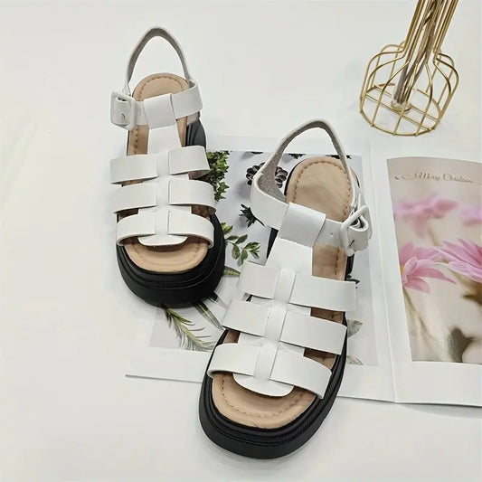 Women's Solid Color Chunky Heel Sandals, Fashion Open Toe Summer Shoes, Comfortable Buckle Strap Sandals SS69