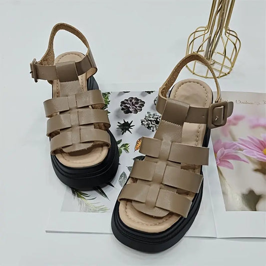 Women's Solid Color Chunky Heel Sandals, Fashion Open Toe Summer Shoes, Comfortable Buckle Strap Sandals SS69