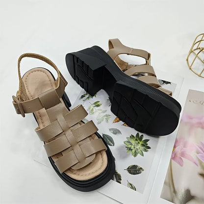 Women's Solid Color Chunky Heel Sandals, Fashion Open Toe Summer Shoes, Comfortable Buckle Strap Sandals SS69