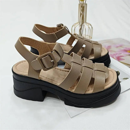 Women's Solid Color Chunky Heel Sandals, Fashion Open Toe Summer Shoes, Comfortable Buckle Strap Sandals SS69